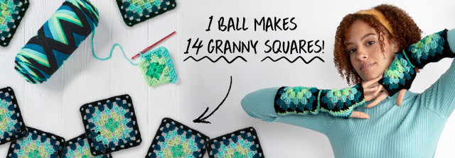 Red Heart Granny Square images from step 1 to finishing