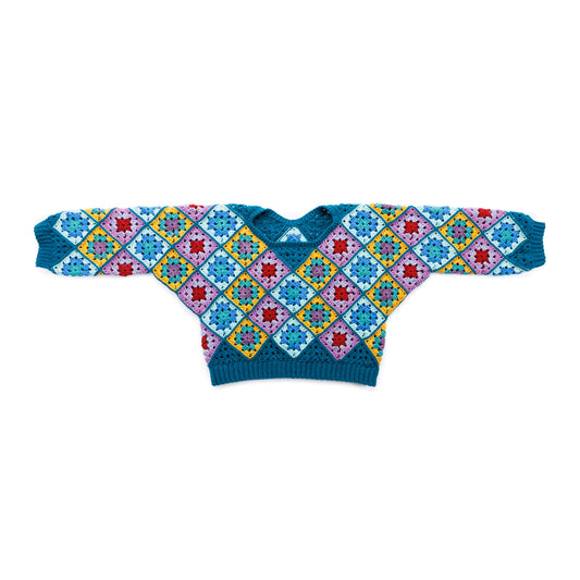 Red Heart Grannies on-a-bias Crochet Pullover